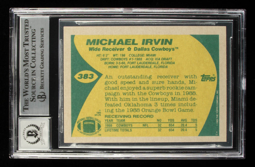 Michael Irvin Signed 1989 Topps #383 - Autograph Graded Beckett 10 - Rookie Card