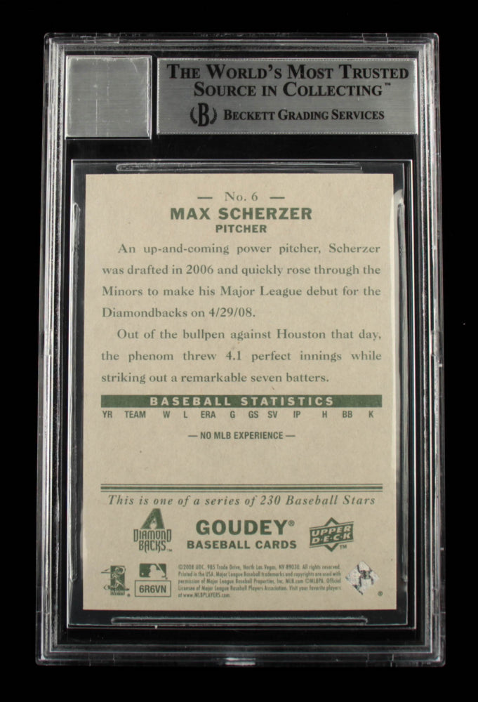 Max Scherzer Signed 2008 Upper Deck Goudey #6 - Autograph Graded Beckett 10 - Rookie Card