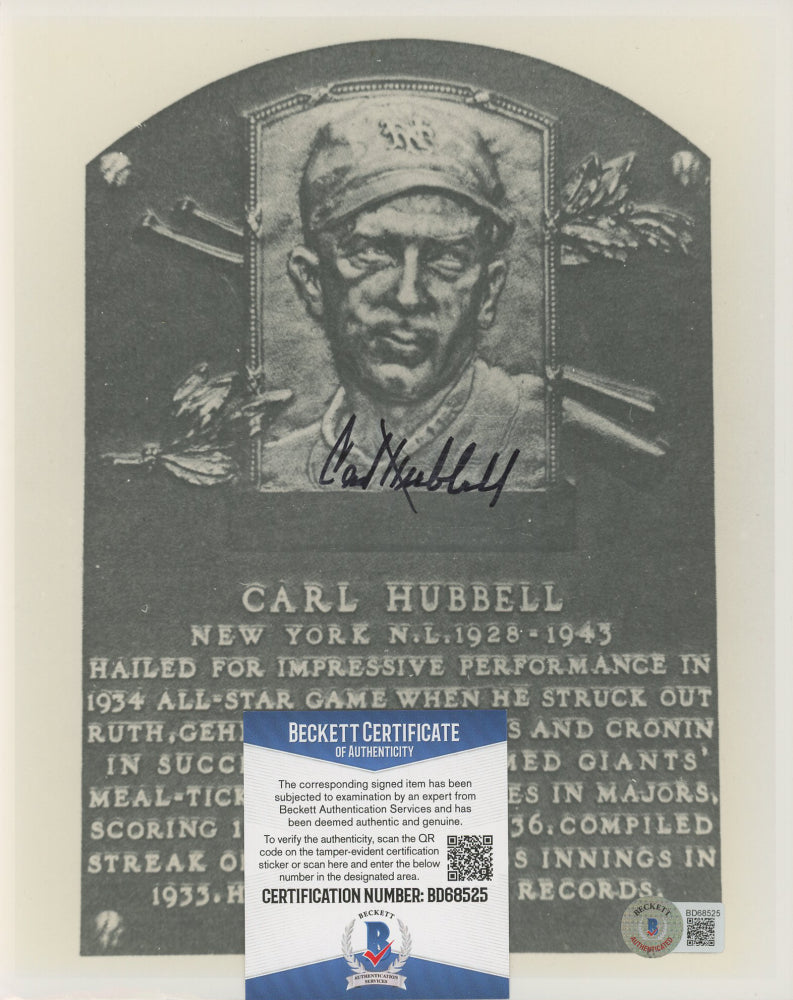 Carl Hubbell Signed 8x10 Photo (Beckett)