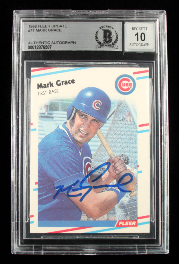 Mark Grace Signed 1988 Fleer Update #77 - Autograph Graded Beckett (BGS) 10 - Rookie Card