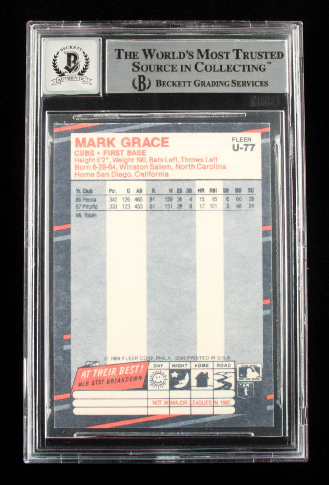 Mark Grace Signed 1988 Fleer Update #77 - Autograph Graded Beckett (BGS) 10 - Rookie Card