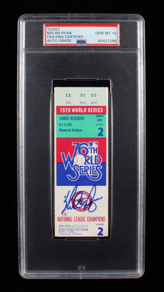 Nolan Ryan Signed 1979 World Series Ticket - Autograph Graded PSA 10