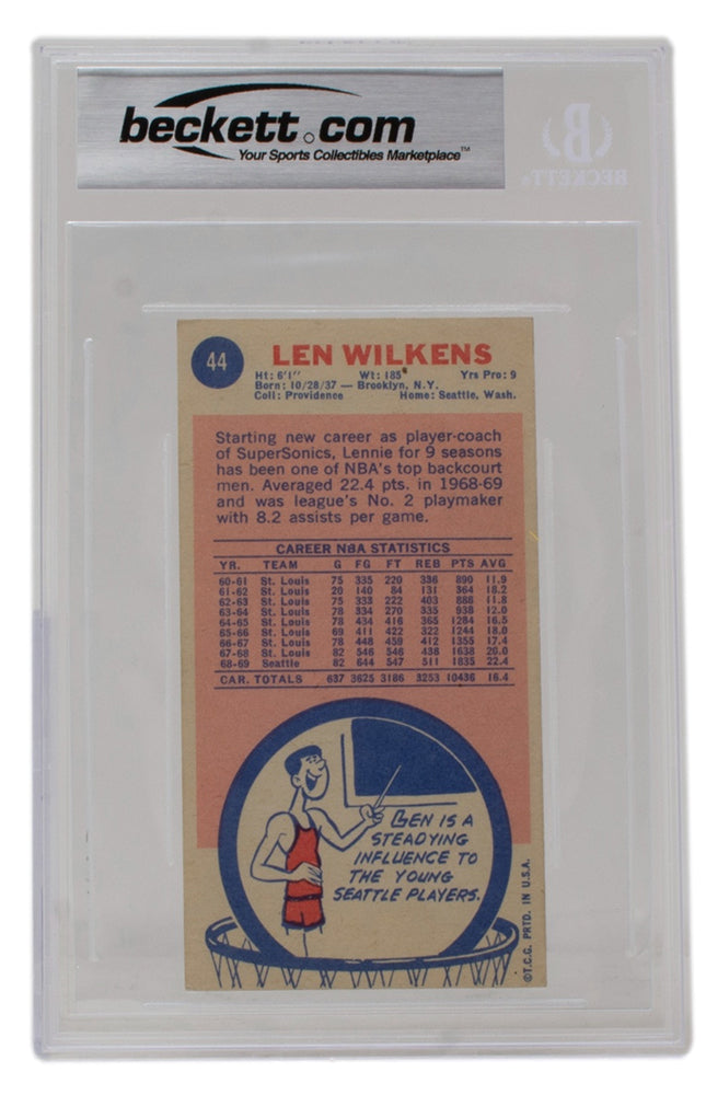 Len Wilkens Signed 1969-70 Topps #44 Inscribed "HOF '89, '98, '10" & "13x All Star" (BAS) Autograph Graded BAS 10