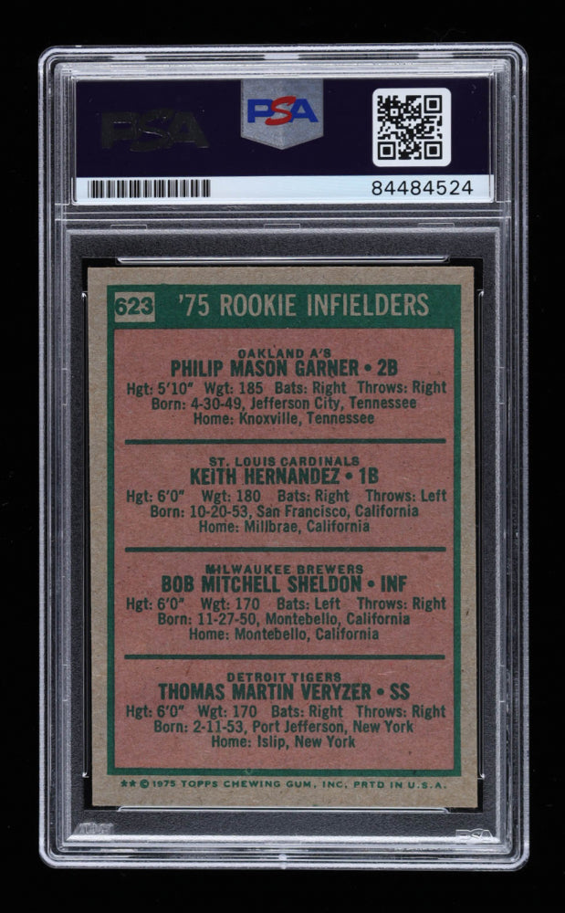 Keith Hernandez Signed 1975 Topps #623 Rookie Infielders / Phil Garner RC / Keith Hernandez RC / Bob Sheldon RC / Tom Veryzer RC Inscribed "86 W.S.C." - Autograph Graded PSA 10 - Rookie Card