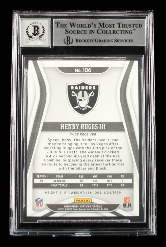 Henry Ruggs III Signed 2020 Certified Mirror #106 #237/299 - Rookie Card | Serially Numbered #237 / 299 | Autograph Graded Beckett (BGS) 10