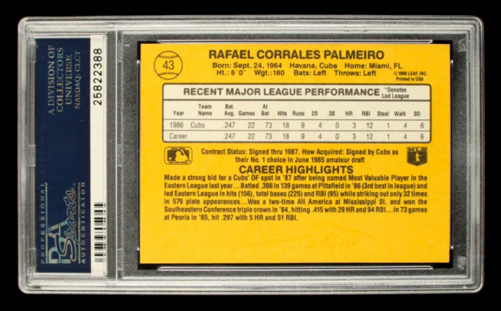 Rafael Palmeiro Signed 1987 Donruss #43 (PSA) - Rookie Card