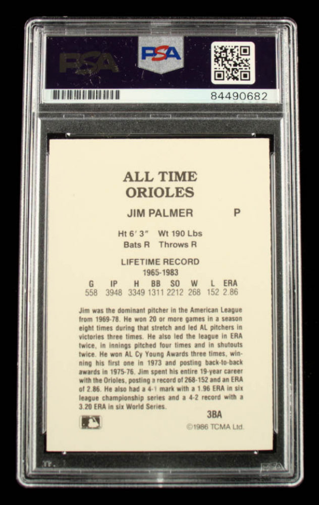 Jim Palmer Signed 1986 Orioles Greats TCMA #3 - Autograph Graded PSA 8