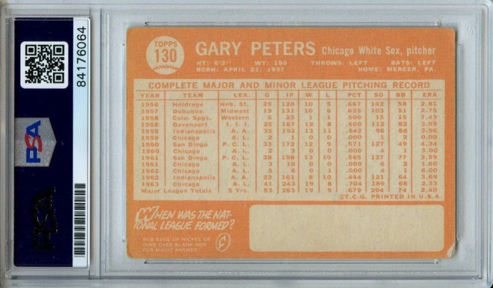 Gary Peters Signed 1964 Topps #130 (PSA)
