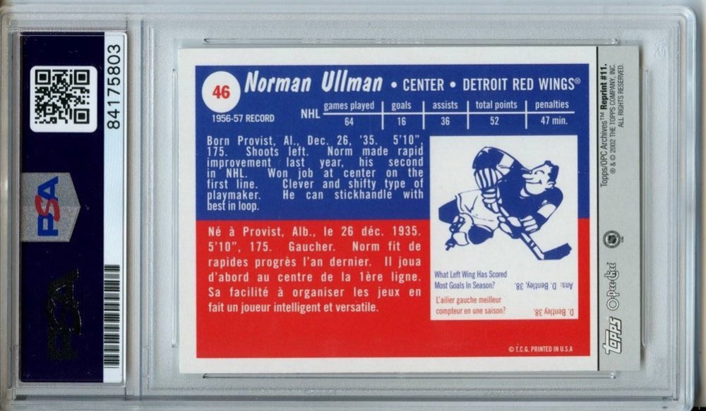 Norm Ullman Signed 2001-02 Topps Archives #11 Inscribed "HOF - 1982" (PSA)