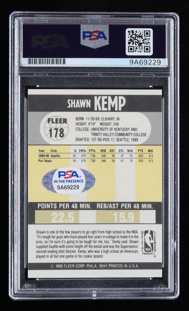 Shawn Kemp Signed 1990-91 Fleer #178 RC (PSA) - Rookie Card