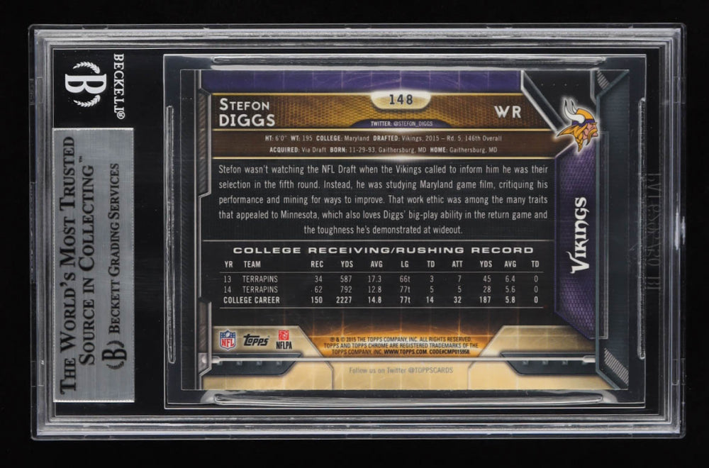 Stefon Diggs Signed 2015 Topps Chrome #148 (BGS) - Rookie Card