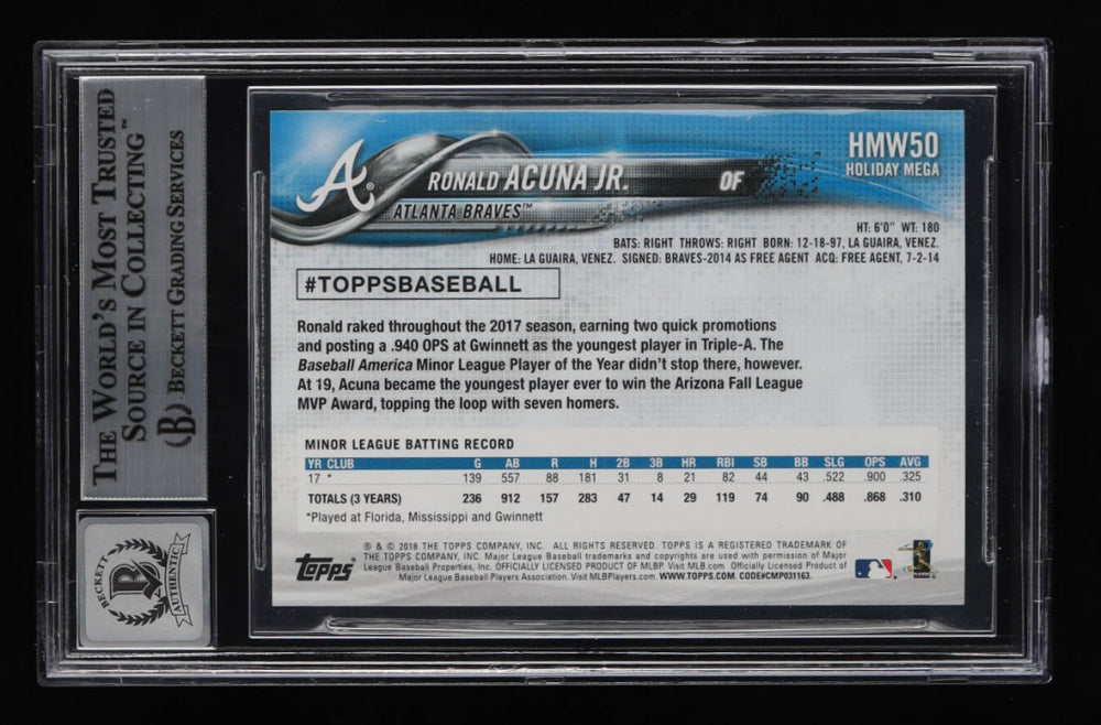 Ronald Acuna Jr. Signed 2018 Topps Walmart Holiday Snowflake #HMW50 - Autograph Graded BGS 10 - Rookie Card