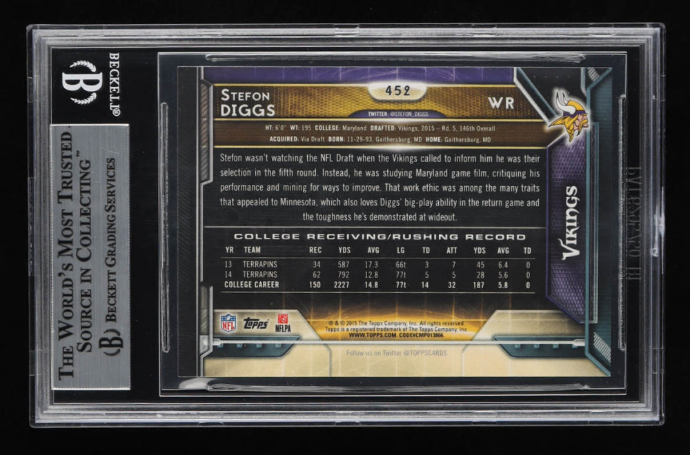 Stefon Diggs Signed 2015 Topps #452A (BGS) - Rookie Card