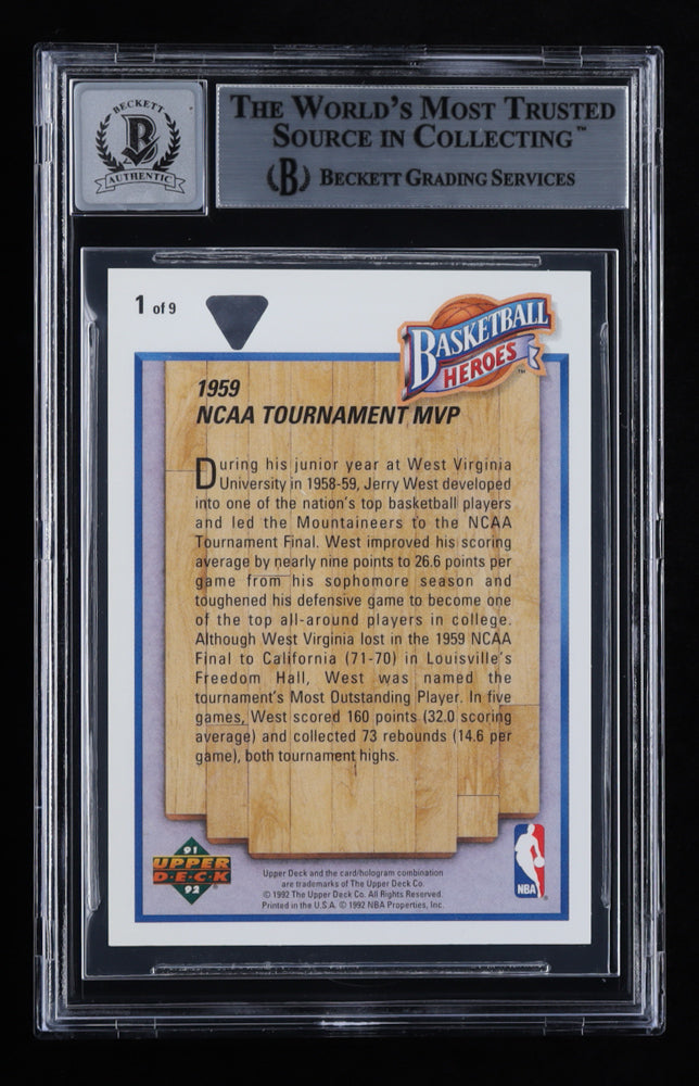 Jerry West Signed 1991-92 Upper Deck Jerry West Heroes #1 - Autograph Graded Beckett (BGS) 10