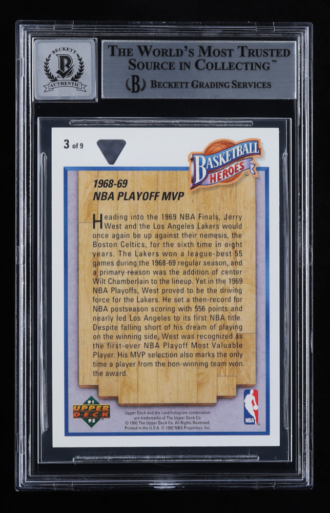 Jerry West Signed 1991-92 Upper Deck Jerry West Heroes #3 - Autograph Graded Beckett (BGS) 10