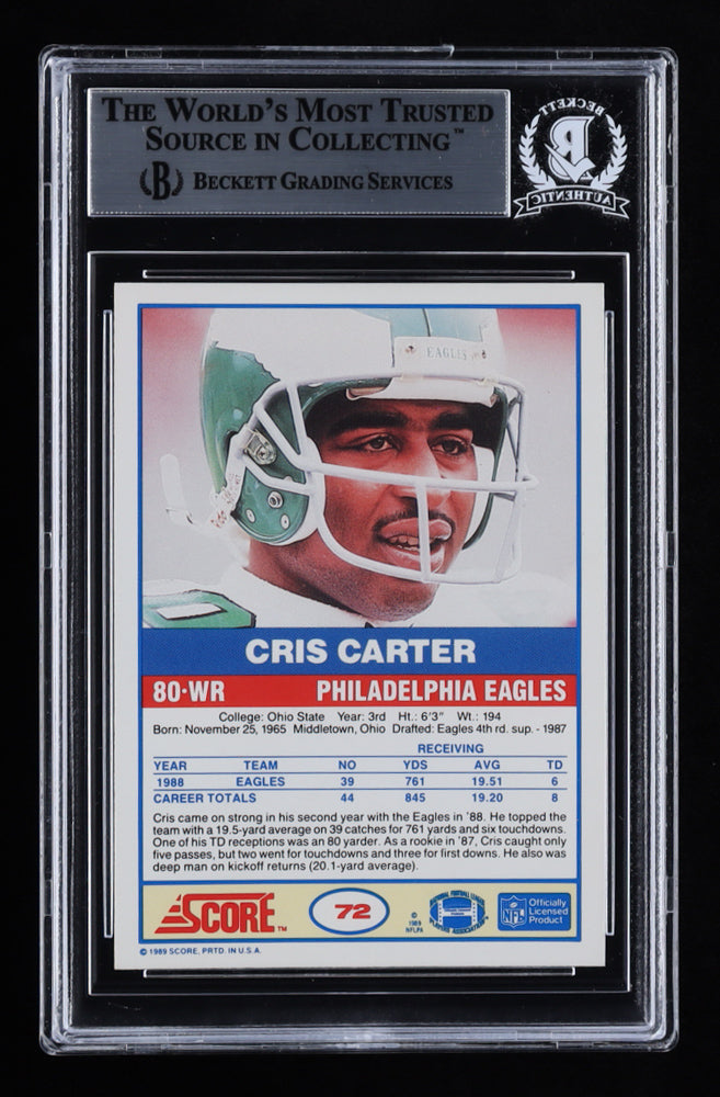 Cris Carter Signed 1989 Score #72 (BGS) - Rookie Card