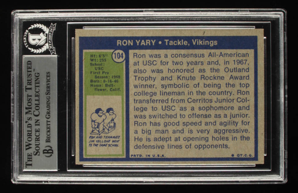Ron Yary Signed 1972 Topps #104 Inscribed "HOF-01" (BGS) - Rookie Card