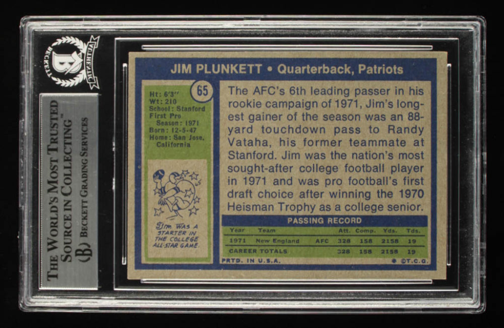 Jim Plunkett Signed 1972 Topps #65 (BGS) - Rookie Card