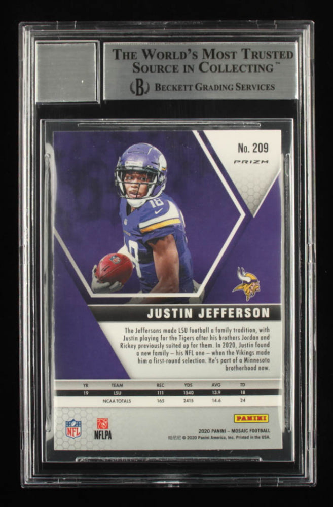 Justin Jefferson Signed 2020 Panini Mosaic #209 - Autograph Graded Beckett (BGS) 10 - Rookie Card