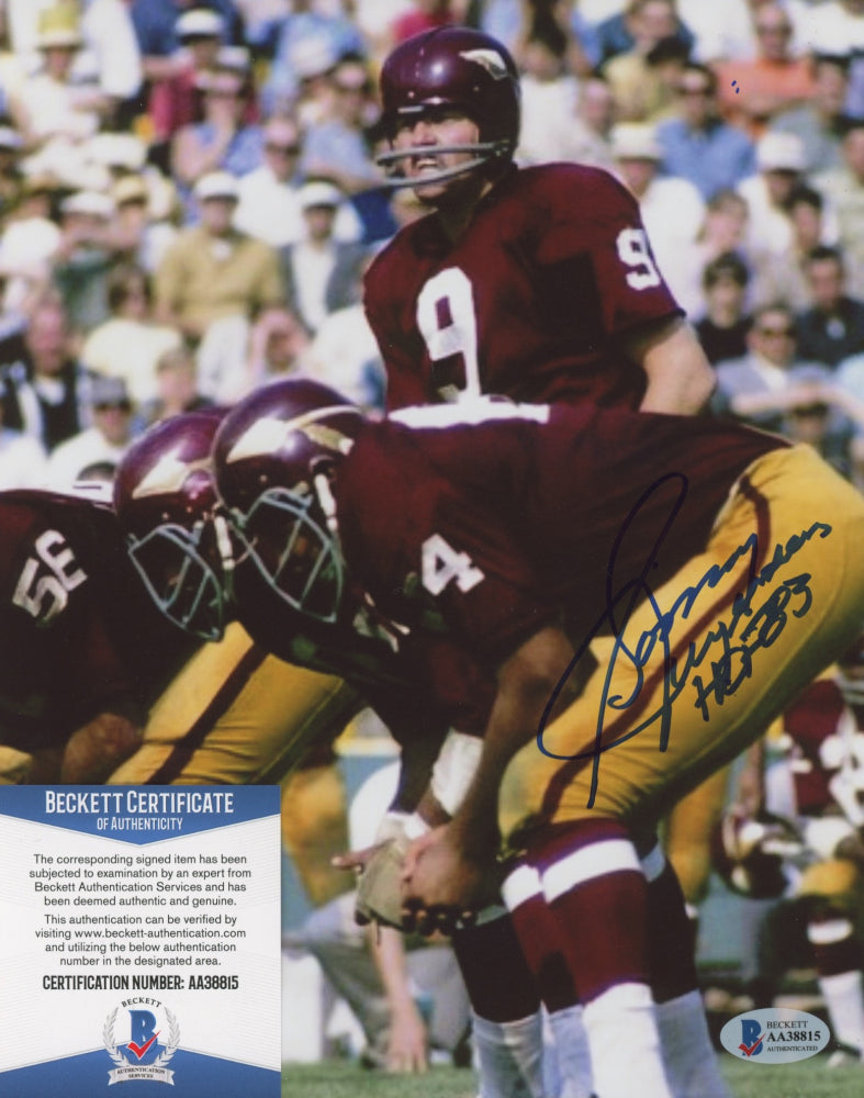 Sonny Jurgensen Signed (Beckett) Florida State Seminoles 8x10 Photo Inscribed "HOF 83"