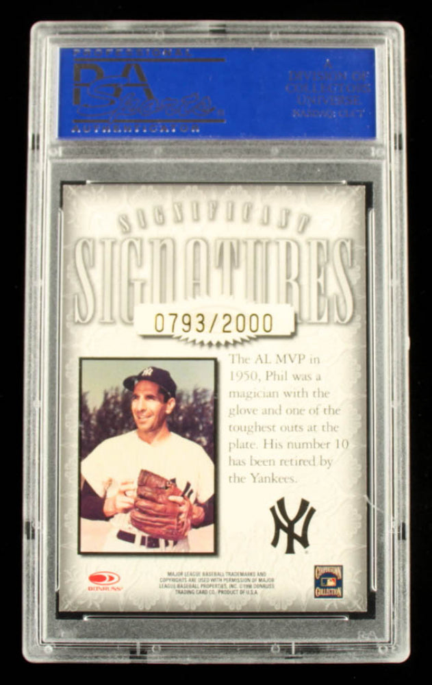 Phil Rizzuto 1998 Donruss Significant Signatures #13 Serially Numbered #793/2000 (PSA 9)