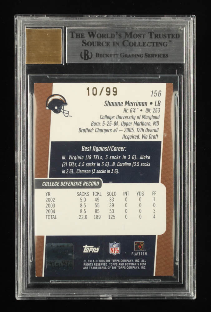 Shawne Merriman 2005 Bowman's Best Bronze AU #156 Serially Numbered #10 / 99 - Card Grade (BGS 8.5) / Autograph Graded Beckett (BGS) 10 - Rookie Card