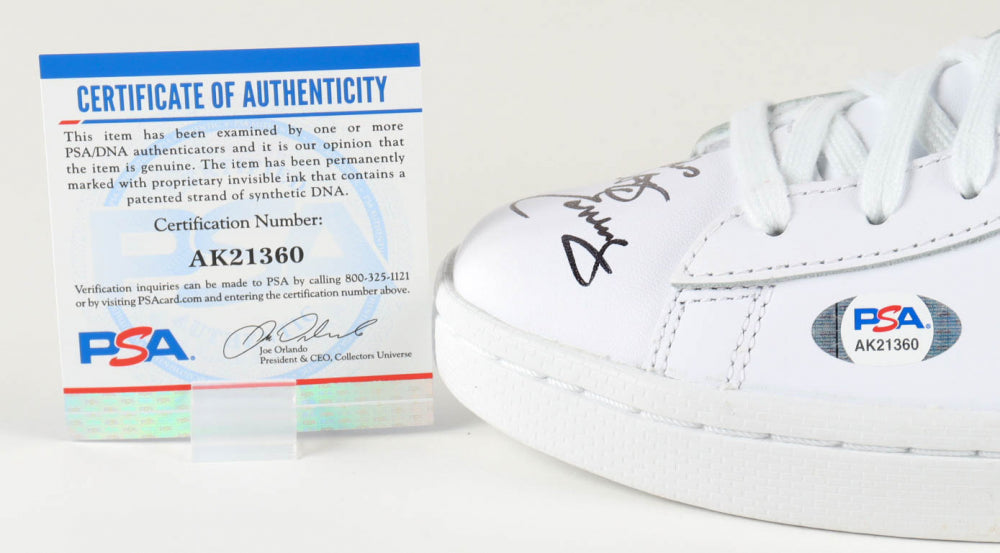 Julius "Dr. J" Erving Signed (PSA) Converse Leather Basketball Shoe with Photo Display Case