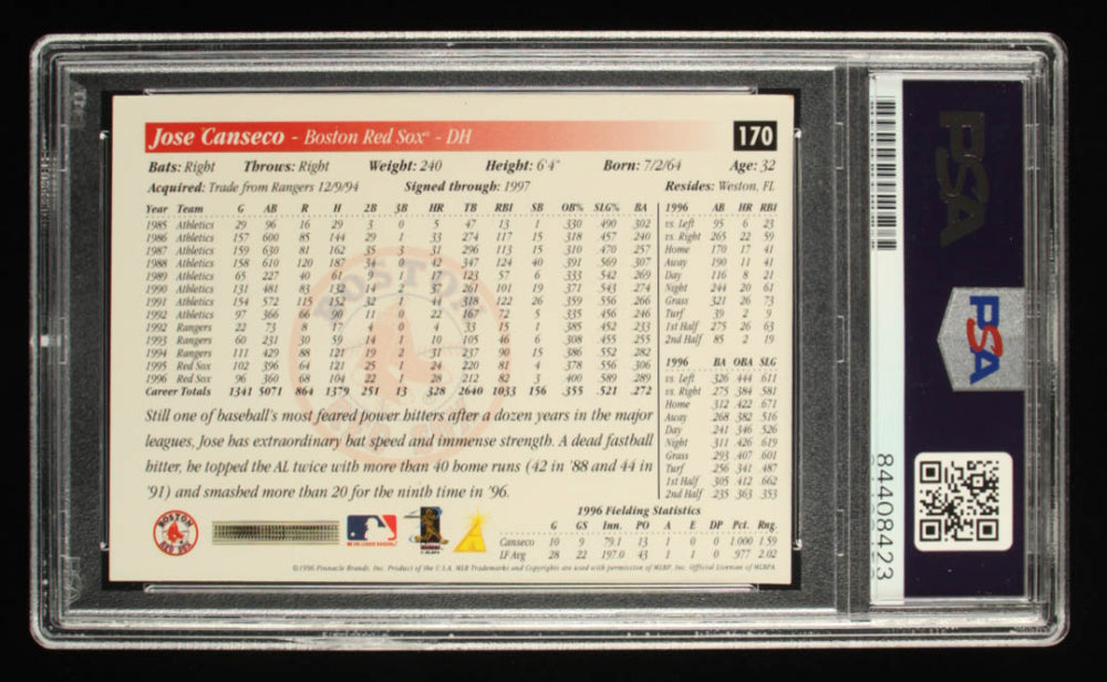 Jose Canseco Signed 1997 Score #170 (PSA)