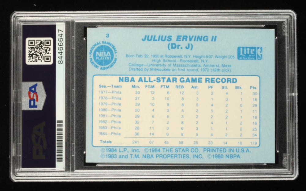 Julius Erving Signed 1985 Star Lite All-Stars #3 - Autograph Graded PSA 10