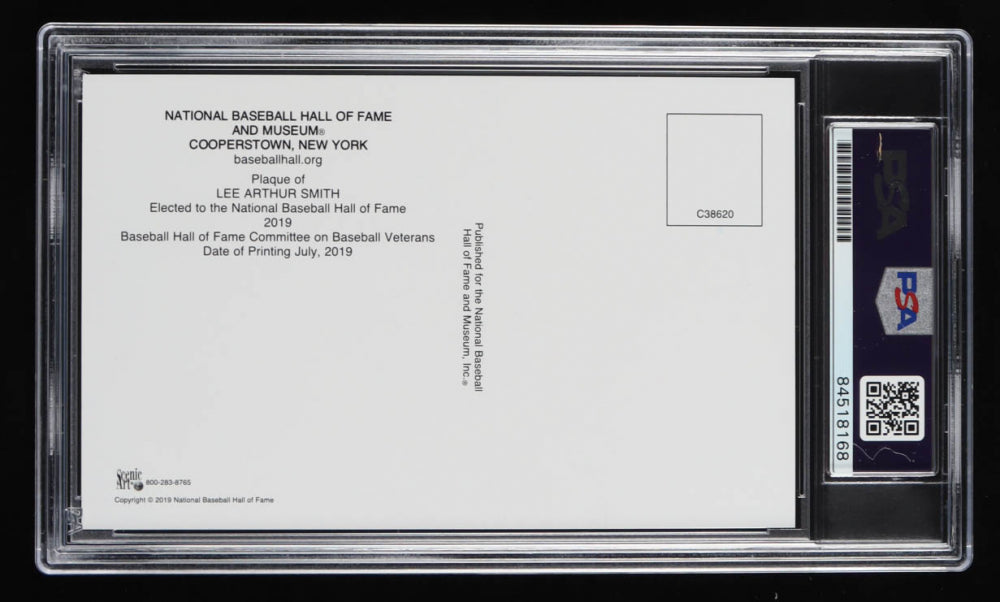 Lee Smith Signed Hall of Fame Plaque Postcard - Autograph Graded PSA 9