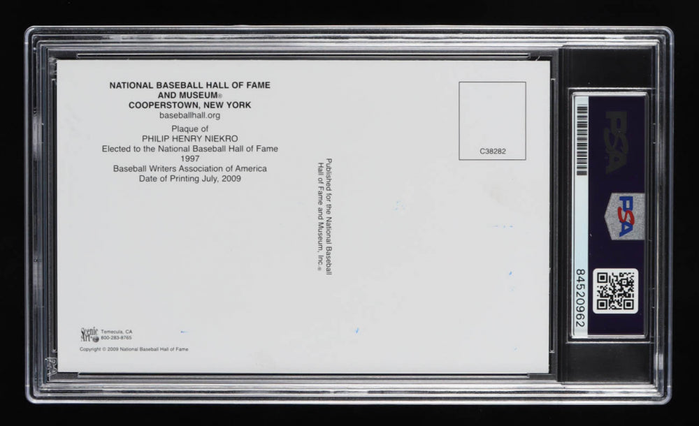 Phil Niekro Signed Hall of Fame Plaque Postcard (PSA)