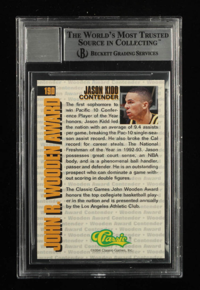 Jason Kidd Signed 1994 Classic Four Sport Gold #190 RC JWA - Autograph Graded Beckett (BGS) 10 - Rookie Card