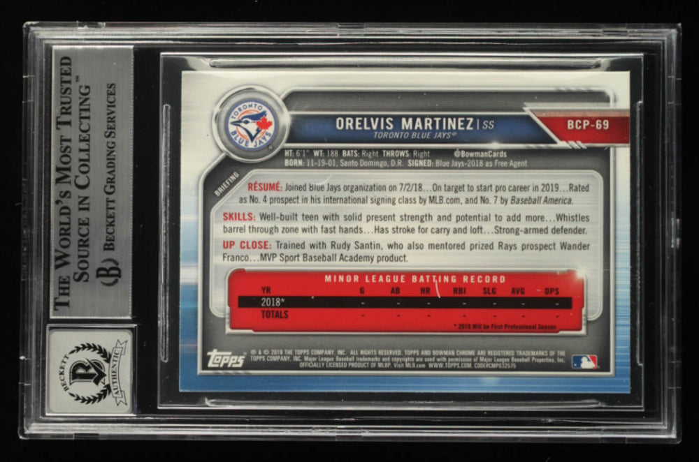 Orelvis Martinez Signed 2019 Bowman Chrome Prospects #BCP69 Autograph Graded Beckett (BGS) 10 - Rookie Card