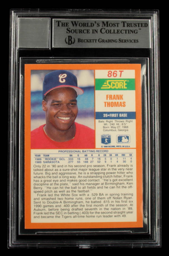 Frank Thomas Signed 1990 Score Rookie / Traded #86T - Autograph Graded Beckett (BGS) 10 - Rookie Card