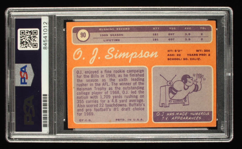 O.J. Simpson Signed 1970 Topps #90 RC Inscribed "1st Heisman" & "NFL HOF 85" - Rookie Card
