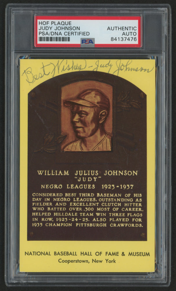 Judy Johnson Signed Hall Of Fame Gold Postcard Inscribed "Best Wishes" (PSA)
