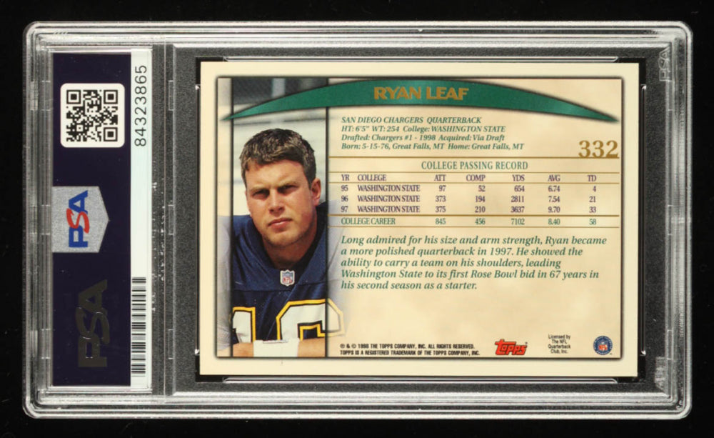 Ryan Leaf Signed 1998 Topps #332 (PSA) Rookie Card