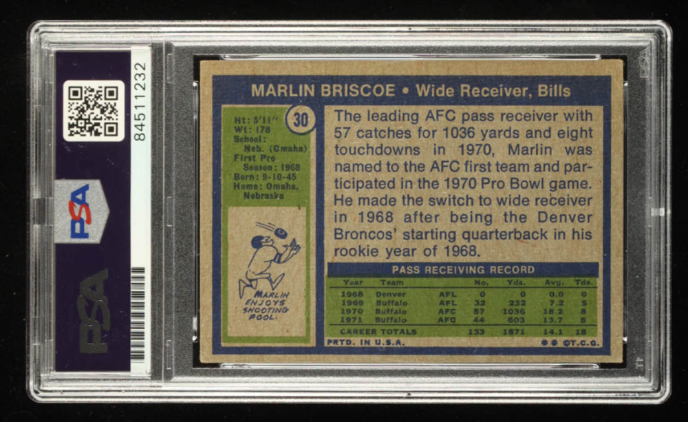 Marlin Briscoe Signed 1972 Topps #30 RC (PSA) Rookie Card