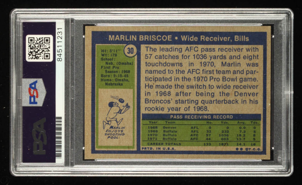 Marlin Briscoe Signed 1972 Topps #30 RC - Rookie Card - (PSA)