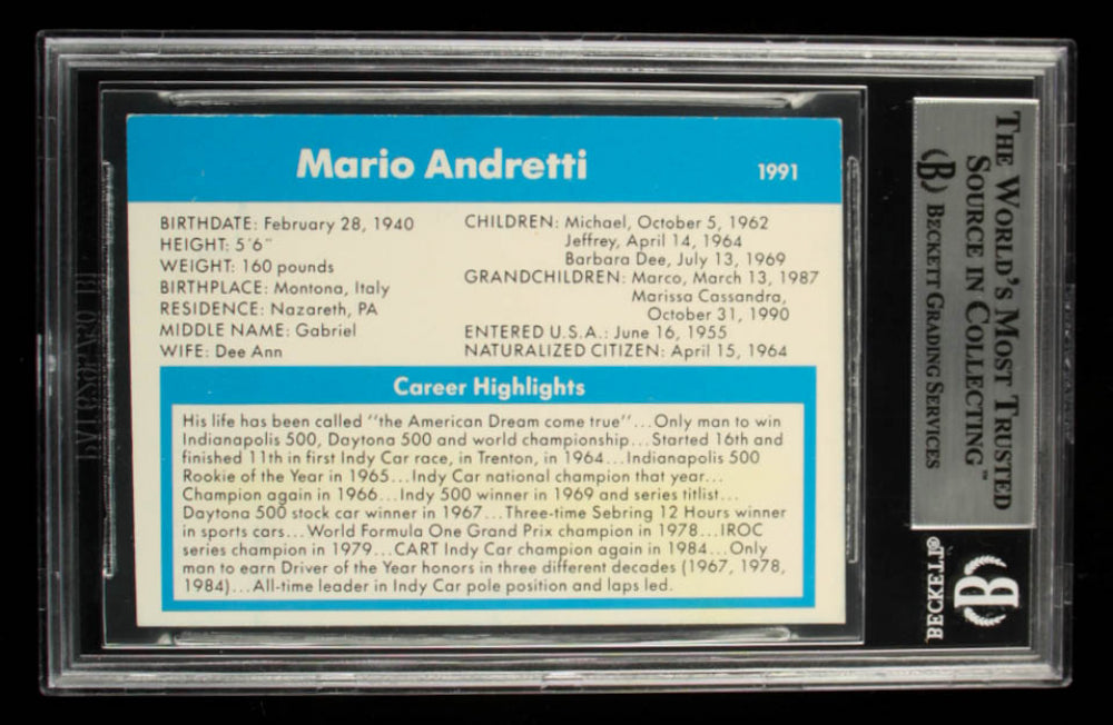 Mario Andretti Signed 1991 K-Mart #1 (BGS)