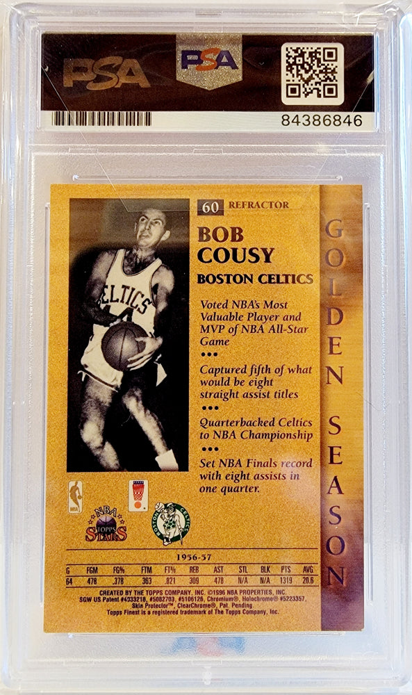 Bob Cousy Signed 1996 Topps Stars Finest Refractors #60 GS (PSA)