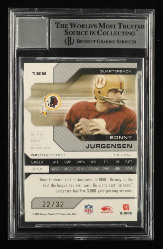 Sonny Jurgensen Signed 2007 Leaf Limited Bronze Spotlight #189 #22/32 Inscribed "HOF 83" Serially Numbered # 22 / 32 - Autograph Graded Beckett 10