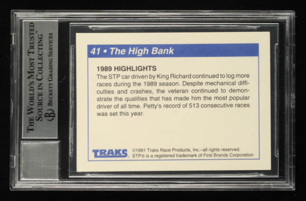 Richard Petty Signed 1991 Traks Richard Petty #41 Richard Petty with Car - Autograph Graded Beckett 10