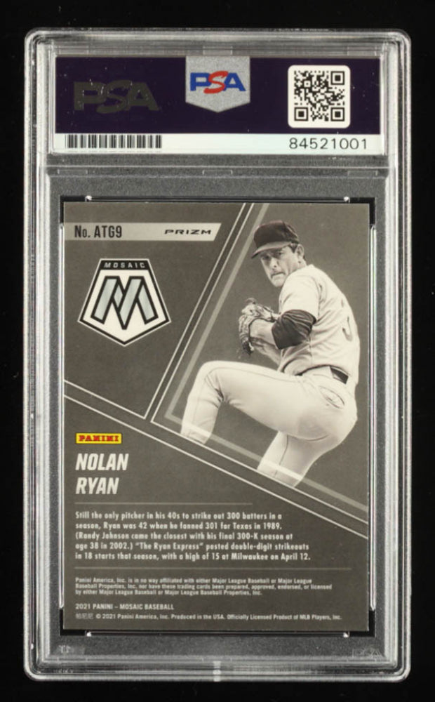 Nolan Ryan Signed 2021 Panini Mosaic All-Time Greats Mosaic Reactive Blue #9 Autograph Graded (PSA) 10