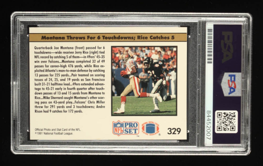 Joe Montana Signed 1991 Pro Set #329 Joe Montana/Jerry Rice REP - Autograph Graded (PSA) 10