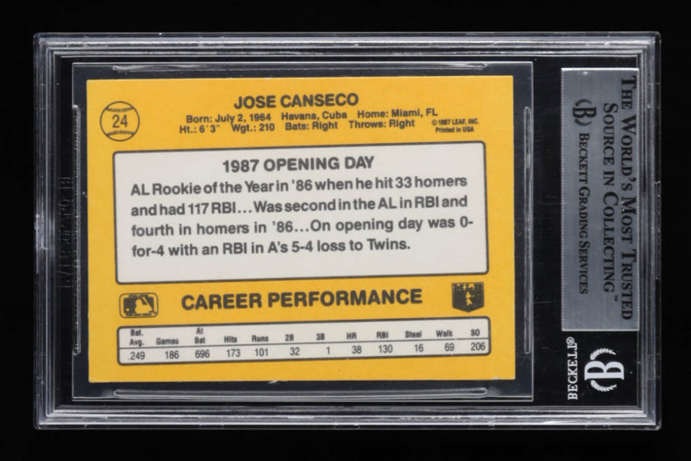 Jose Canseco Signed 1987 Donruss Opening Day #24 (BGS)