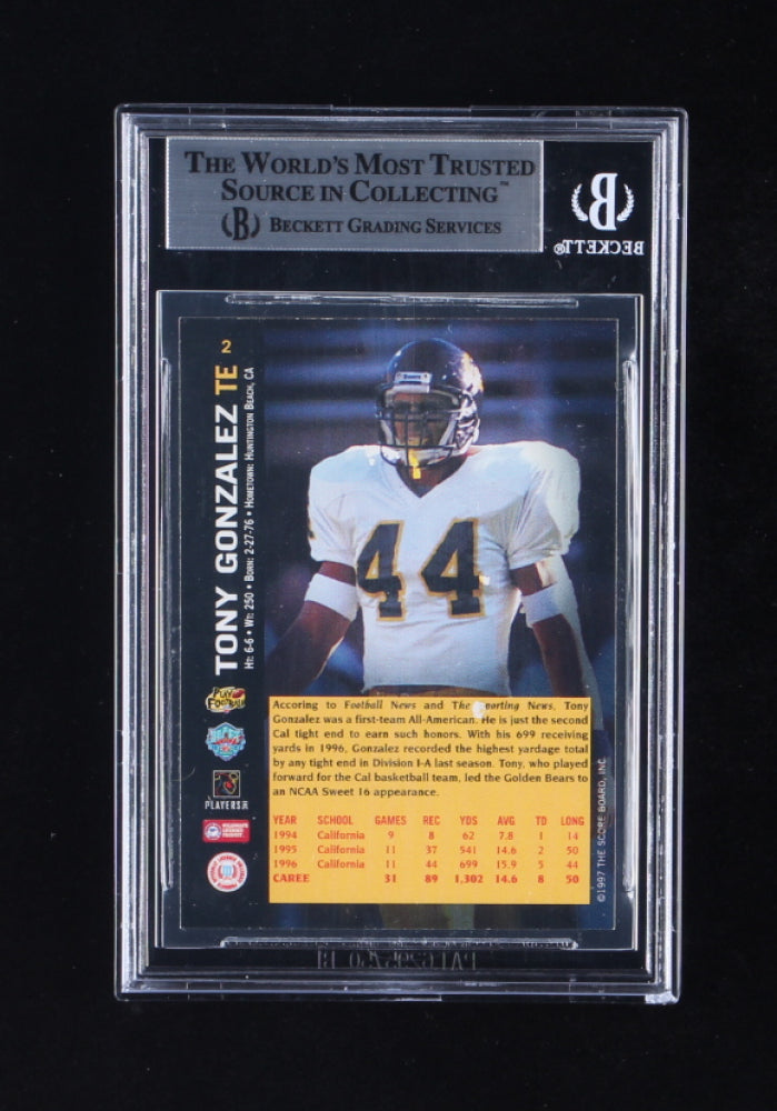 Tony Gonzalez Signed 1997 Score Board NFL Rookies #2 RC (BGS) - Rookie Card