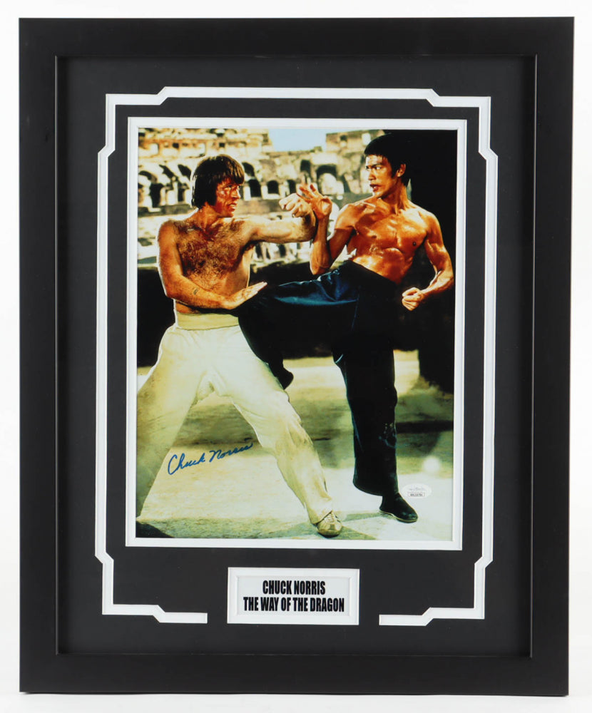 Chuck Norris Signed (JSA) "The Way of the Dragon" 18x22 Custom Framed Photo Display - JSA Witnessed