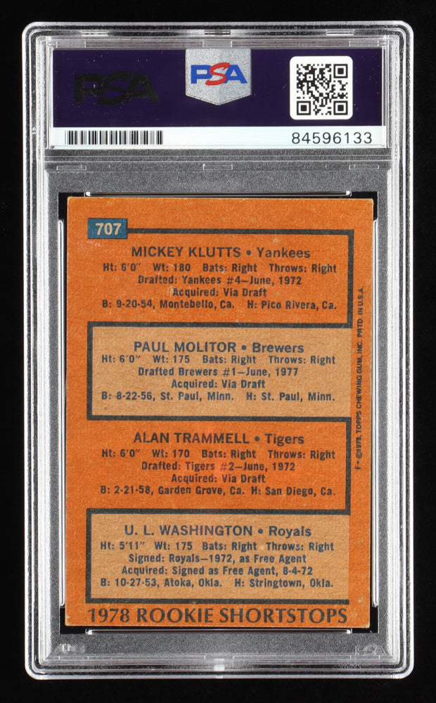 Alan Trammell Signed 1978 Topps #707 Rookie Shortstops - Autograph Graded (PSA) 10 - Rookie Card
