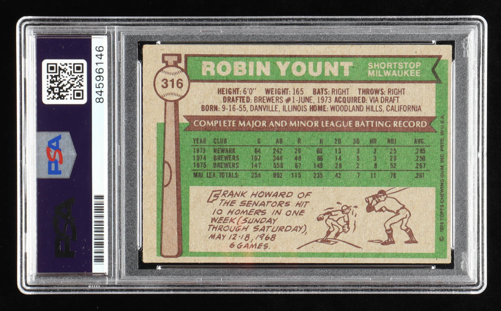 Robin Yount Signed 1976 Topps #316 - Autograph Graded (PSA) 10